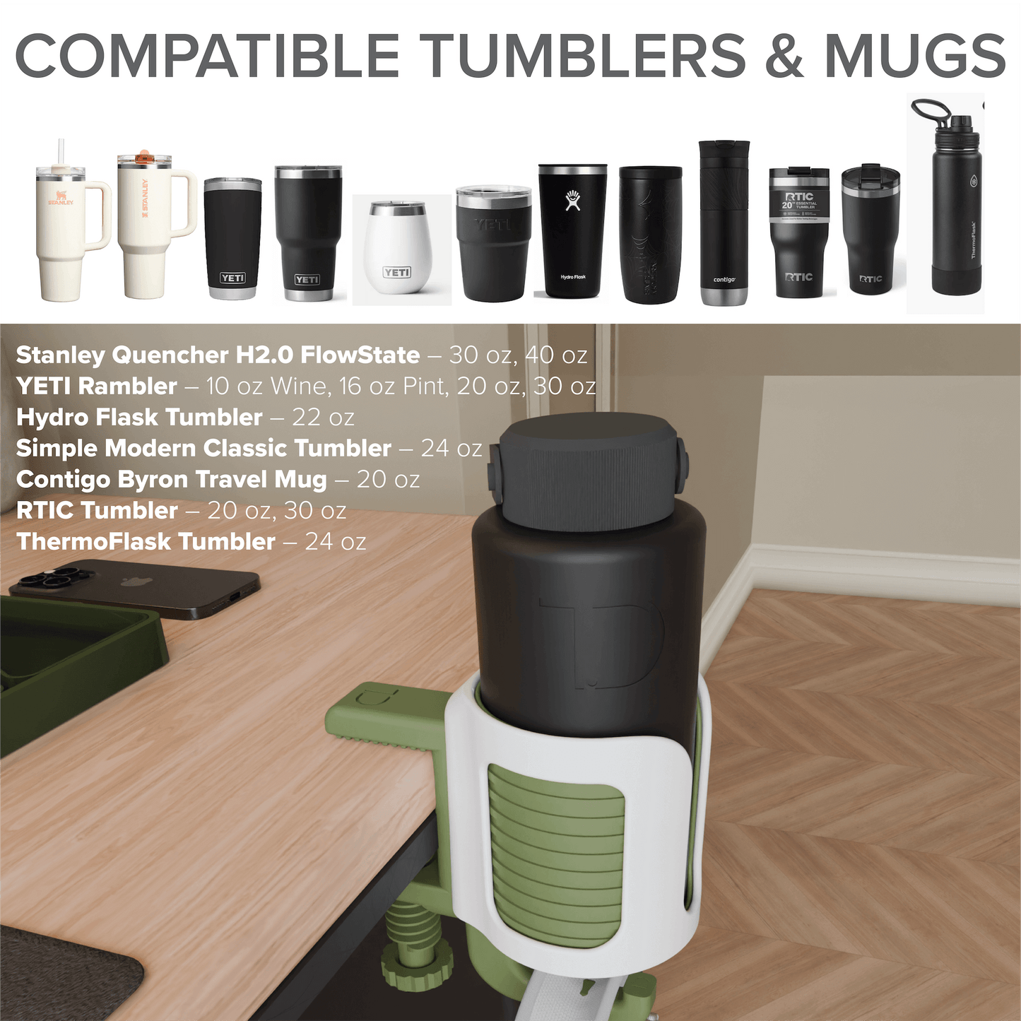 Cup.Nest – Clamp-On Desk Holder for Cups + Headphones