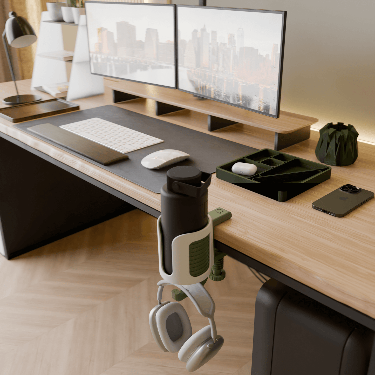Cup.Nest – Clamp-On Desk Holder for Cups + Headphones