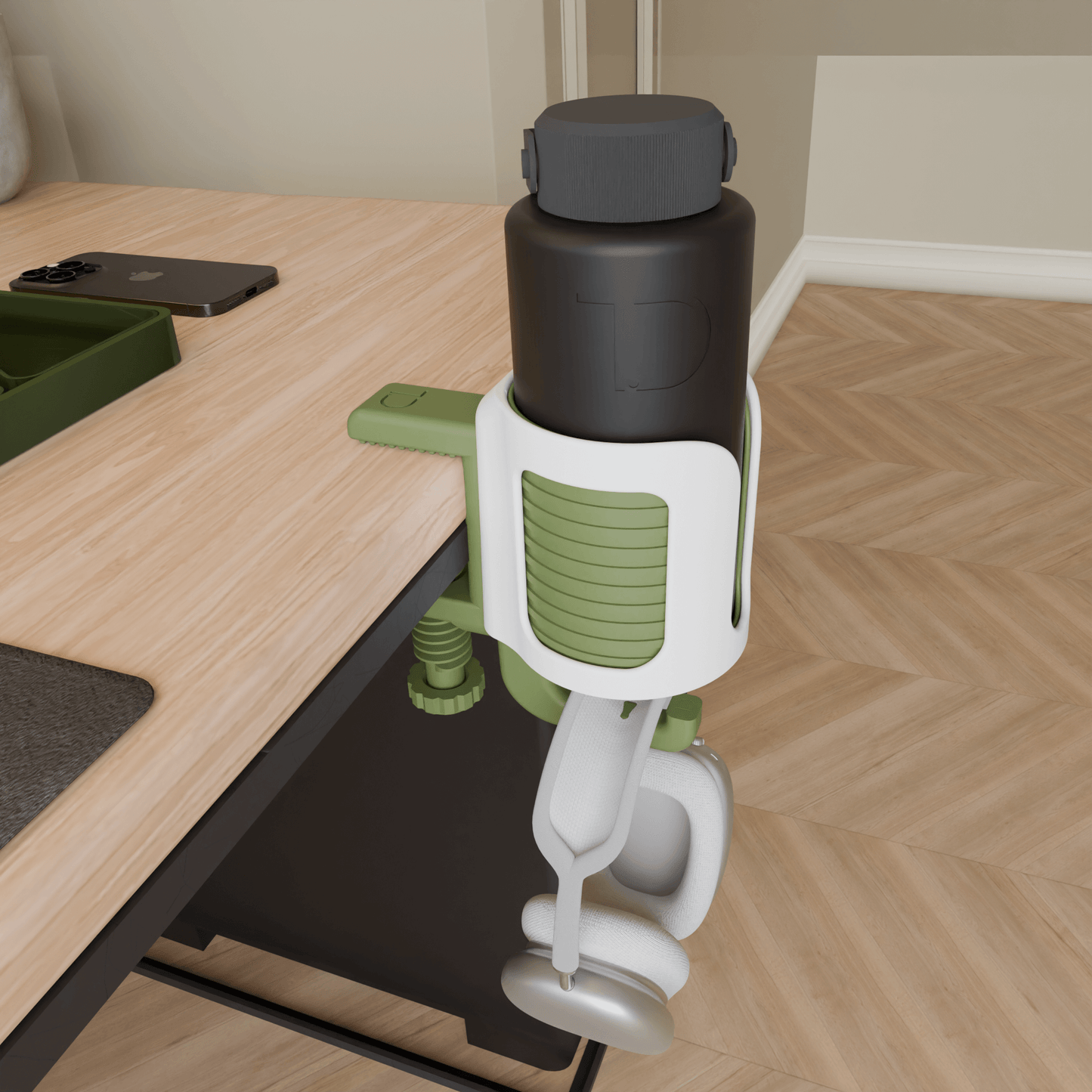 Cup.Nest – Clamp-On Desk Holder for Cups + Headphones